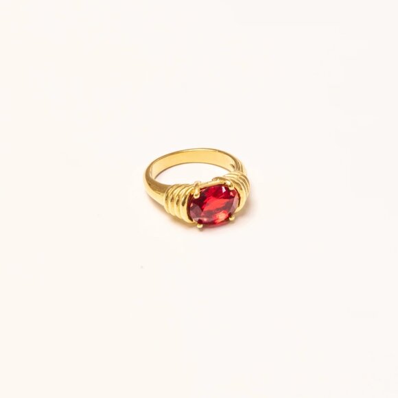 Gold Heirloom Cocktail Ring with Red Zircon Ruby - Picture 2 of 12